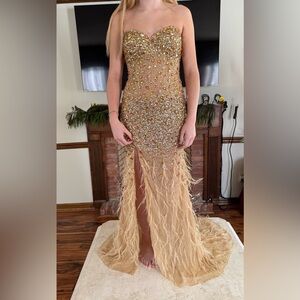 Gold Sequin and Feather Gown
